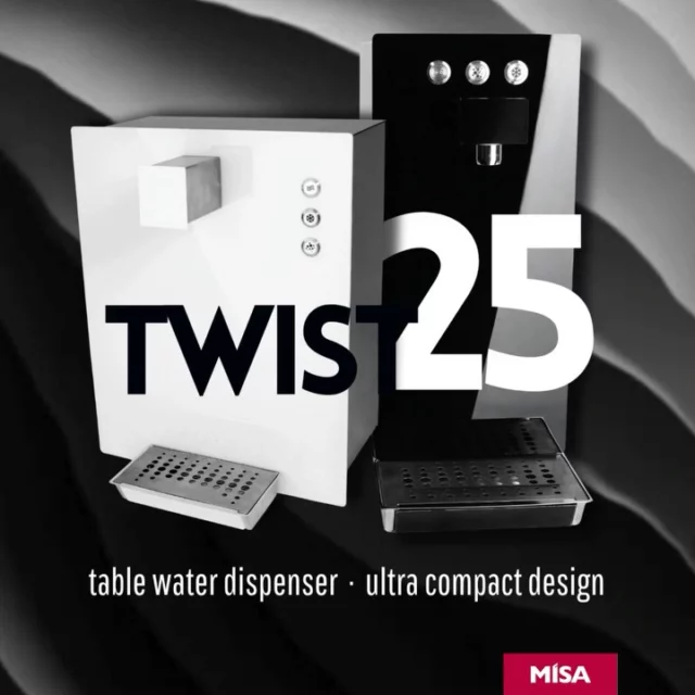 Unser Tafelwasserspender TWIST 25: 
elegantes Design, ultrakompakte Abmessungen und hochwertige Materialien als Auftisch- Untertisch- oder Lateralgerät. 
Ideal für kleinere bis mittlere Verbrauchsanforderungen wie größere Büros oder Privathaushalte.
Erhältlich mit drei mechanischen Tasten oder kapazitiver Tastatur, welche die dosierte Ausgabe für jede Wasserart ermöglicht.
Als Standardausführung in schwarz oder weiß lieferbar - andere Farben auf Anfrage.
Kontakrieren Sie uns gleich für ein Angebot.

Our TWIST 25 table water dispenser:
Elegant design, ultra-compact dimensions, and high-quality materials, available as a countertop, under-sink or lateral unit.
Ideal for small to medium consumption requirements, such as larger offices or private households.
Available with three mechanical buttons or a capacitive keypad, allowing for metered dispensing of any water type.
Available in black or white as standard - other colors are available upon request.
Contact us now for a quote.